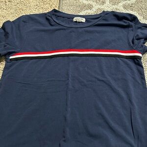 Navy T-Shirt with Striped Detail